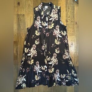 CUPIO Floral Sleeveless Tunic Dress Button up Black with Neutral Flowers Sheer